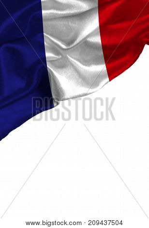 Grunge colorful flag France with copyspace for your text or images,isolated on white background. Close up, fluttering downwind.