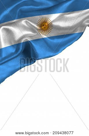 Grunge colorful flag Argentina with copyspace for your text or images,isolated on white background. Close up, fluttering downwind.
