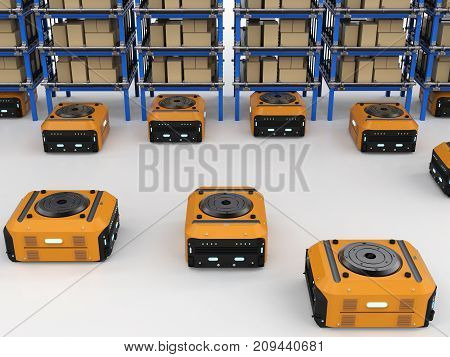 3d rendering warehouse robot assembly in factory