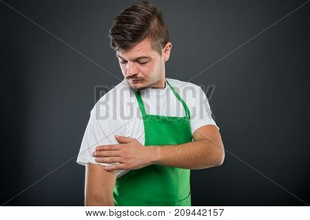 Portrait Supermarket Employer Arraigning His T-shirt