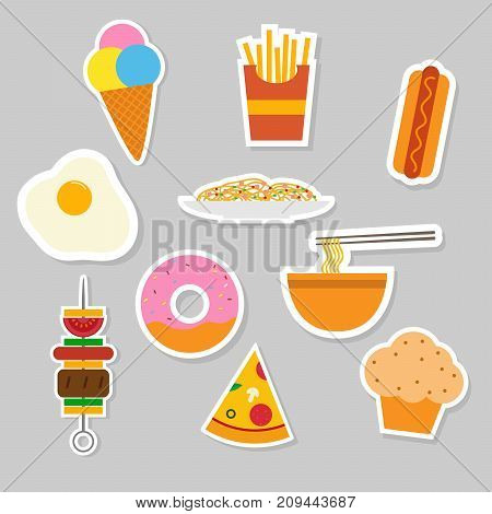 set of food sticker icon.vector illustration.cute icon