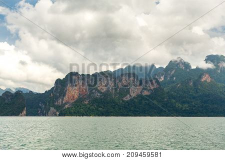 Karst Mountains Of Lake Cheo Lan In Thailand
