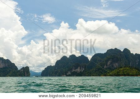 Karst Mountains Of Lake Cheo Lan In Thailand
