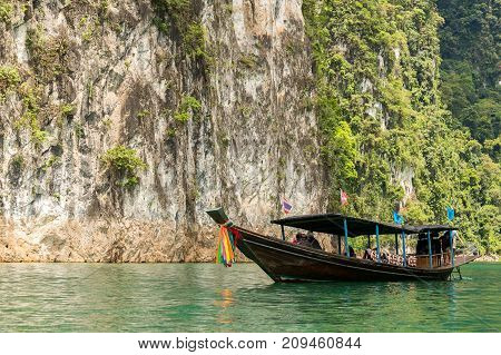 Boat on Lake Cheo Lan in thailand