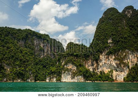 Karst Mountains Of Lake Cheo Lan In Thailand