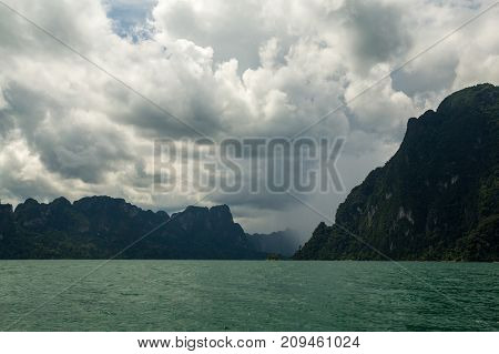 Karst Mountains Of Lake Cheo Lan In Thailand