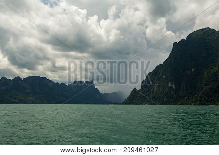 Karst Mountains Of Lake Cheo Lan In Thailand