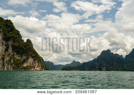 Karst Mountains Of Lake Cheo Lan In Thailand
