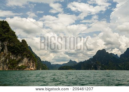 Karst Mountains Of Lake Cheo Lan In Thailand