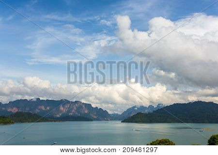 Karst Mountains Of Lake Cheo Lan In Thailand
