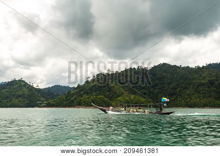 Boat on Lake Cheo Lan in thailand