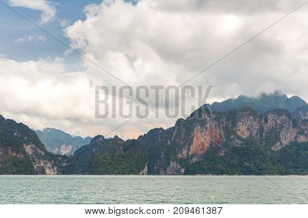 Karst Mountains Of Lake Cheo Lan In Thailand