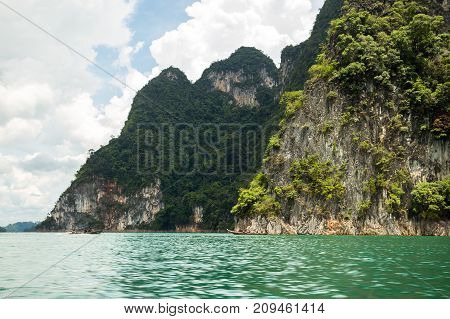 Karst Mountains Of Lake Cheo Lan In Thailand