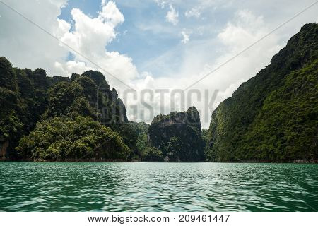 Karst Mountains Of Lake Cheo Lan In Thailand