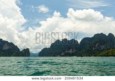 Karst Mountains Of Lake Cheo Lan In Thailand