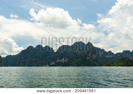 Karst Mountains Of Lake Cheo Lan In Thailand