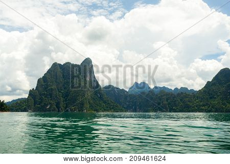 Karst Mountains Of Lake Cheo Lan In Thailand