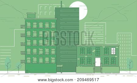 City Street stroke style illustration skyskrapers rasterized