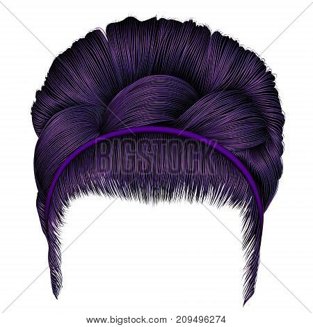 babette of hairs with pigtail purple colors . trendy women fashion beauty style . realistic 3D . retro hairstyle .