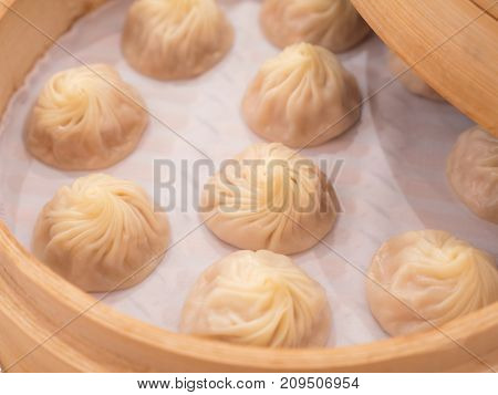 Closeup of Xiao Long Bao Streamed Pork Dumplings Taiwan food (Selective Focus)