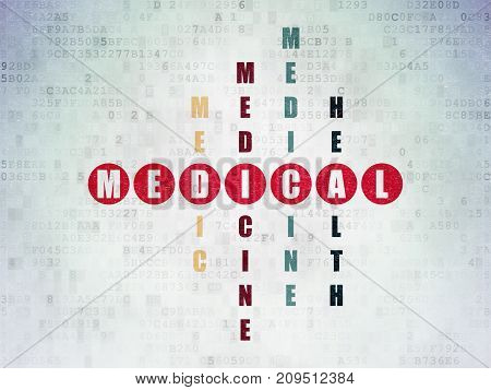 Health concept: Painted red word Medical in solving Crossword Puzzle on Digital Data Paper background