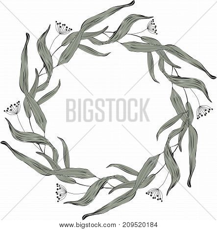 Vector flowers frame. Floral with isolated flowers and leaves in circle frame.