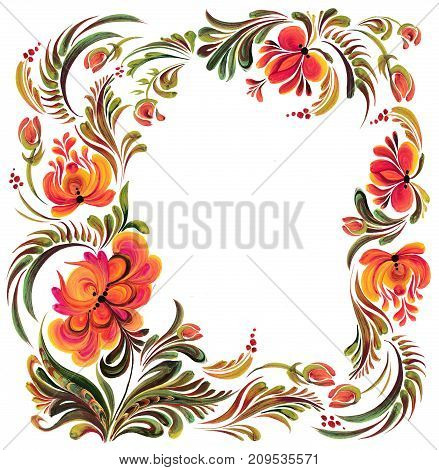 Congrats card,  Illustration in Ukrainian traditional folk painting , Petrykivka art