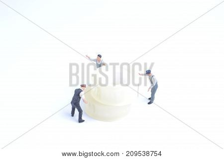Mini Of Worker Move The Adhesive Tape