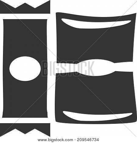 Candy - Granola Bar with Chips - Snack Bag. Sign / Menu Element for Restaurant, Bar, Cafeteria, Fast Food, Diner and Concession. Icon / Label for Lunch, To Go, and Picnic Supplies. Flat, Isolated, Simple Cartoon Style Design. Plastic / Foil Shiny Wrapper.