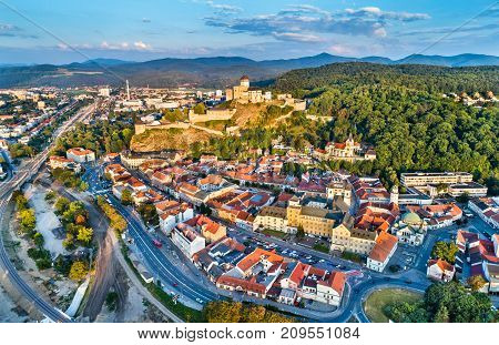 Aerial panorama of the old town of Trencin in Slovakia