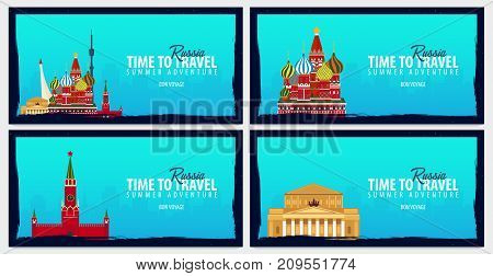Set Of Travel Banners To Russia. Time To Travel. Journey, Trip And Vacation. Vector Flat Illustratio