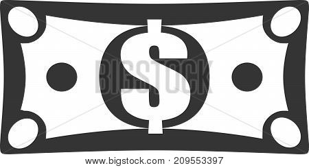 Cash Money - Dollar Bill - Finance. Sign Symbol or Icon for Earn Pay / Payment, Paper Currency Accepted.