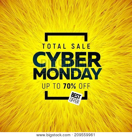 Cyber Monday Big sale banner bright color design with round abstract background. Vector illustration template