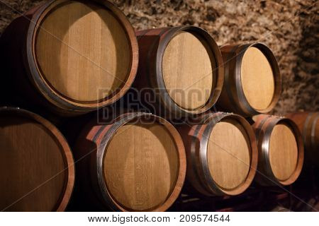 Old wine barrels in the a wine cellar