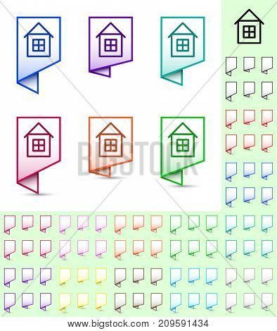Map marker or pointer angular marker mock up with color frame and white background. Ready marker template for your various icons. House icon is shown as an example.