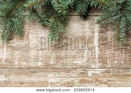 Fir tree branches and Christmas decorations are on the boards. Christmas background. Christmas Socks. New Year background. Xmax background. Christmas tree.