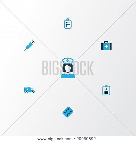 Drug Colorful Icons Set. Collection Of Ambulance, Medicine Chest, Care And Other Elements