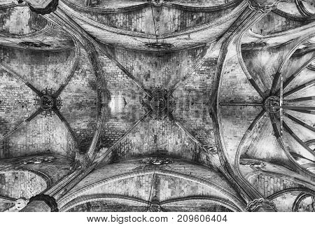 Interior Of Santa Maria Del Mar In Barcelona, Catalonia, Spain