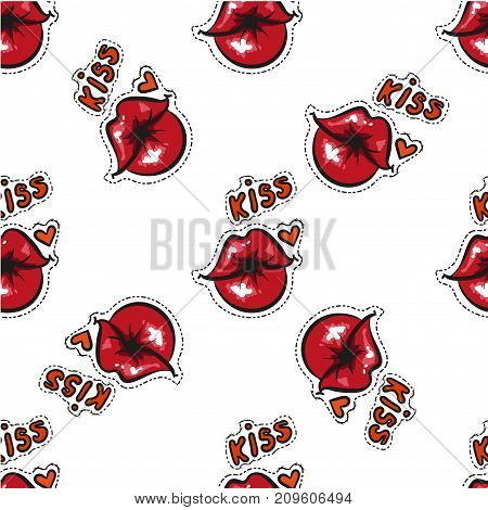 Sexy female red lips seamless pattern. Red lips pattern. Comic pattern. Vector stock.