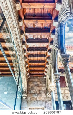 Wooden Beams In Museu Picasso Cloister, Barcelona, Catalonia, Spain
