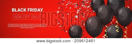 Black Friday Special Offer Sale Poster, Air Balloons Over White Background On Horizontal Banner With Copy Space Holiday Promotion And Price Discount Concept Vector Illustration