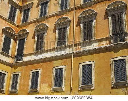 Facade Of A Classical Building In The Historical Center Of Rome, Italy