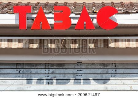 Chatillon d'Azergues, France - September 27, 2017: Tobacco shop in France