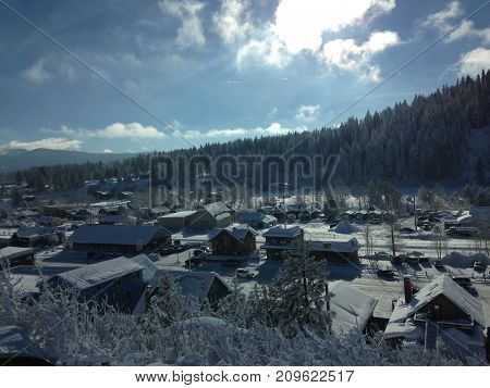 A cold winter morning among a quaint, small, old mining town