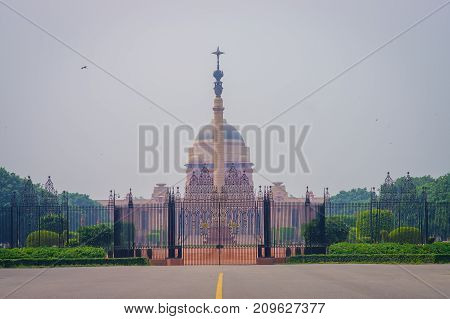 Jaipur, India - September 26, 2017: Goverment building of Rashtrapati Bhavan is the official home of the President of India, fish eye effect.