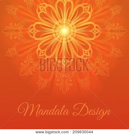 Mandala abstract background in bright orande colors, vector illustration