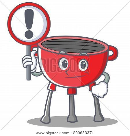 With Sign Barbecue Grill Cartoon Character Vector Illustration