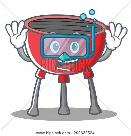 Diving Barbecue Grill Cartoon Character Vector Illustration