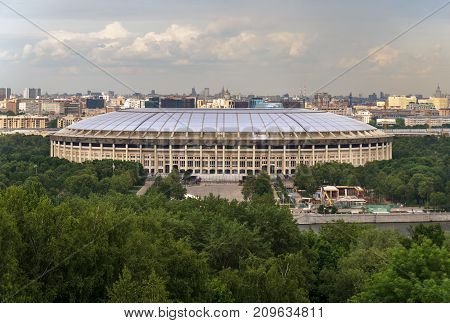 Moscow, Russia - June 12, 2017: Luzhniki Stadium. View of Moscow from the observation platform on Sparrow Hills