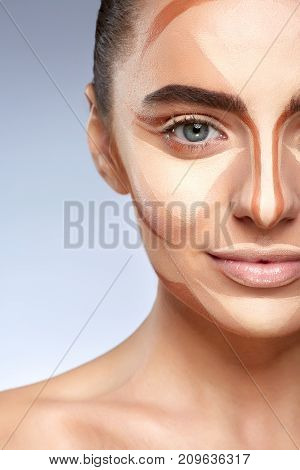 Woman With Contouring On Half Face